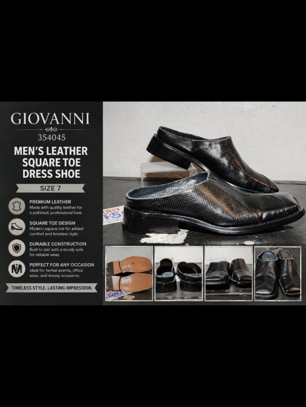 GIOVANNI 354045 MENS leather Square Toe Leather Dress Shoe 7